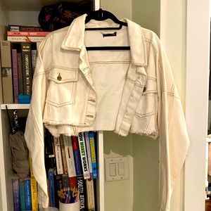 PLT White Crop Denim Jacket